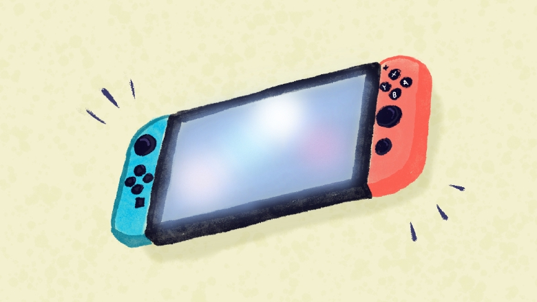 A close up stylized sketch drawing of a nintendo switch console.
